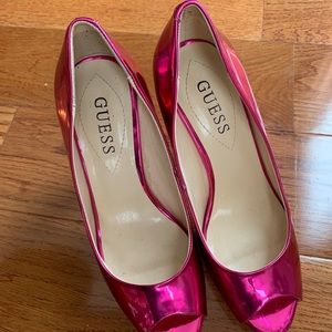 metallic pink guess high heels